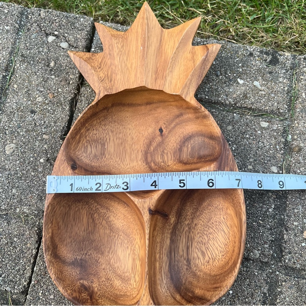 Vintage Hawaiian Tiki Monkey Pod Pineapple 12x7 Divided Serving Bowl - Picture 6 of 6